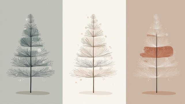 Minimalist tri-color abstract trees on soft pastel backgrounds