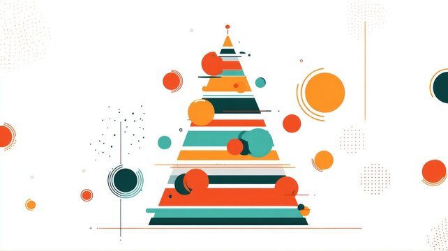 Abstract geometric christmas tree with colorful circles and stripes