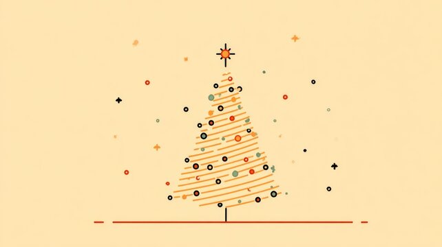 Minimalist christmas tree design with decorative ornaments and simple shapes
