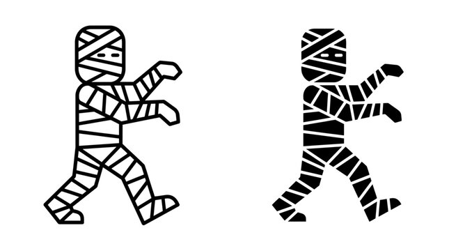 Set of two simple black and white mummy icons for Halloween design.