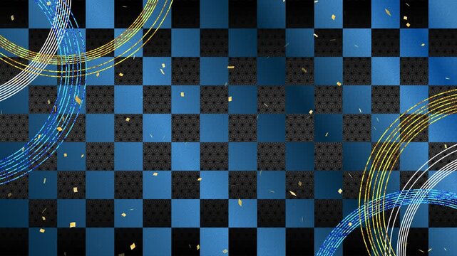 circle gold blue confetti gold fall pattern01 ichimatsu pattern asanoha pattern loop （blue black background）01
