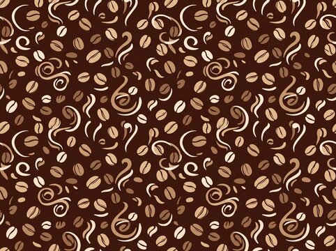 coffee beans smooth pattern with swirl ornaments on cream background, cafe branding and packaging design