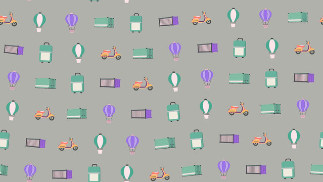 Seamless pattern of travel and transport icons