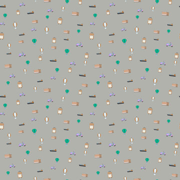 Seamless pattern of travel and transport icons