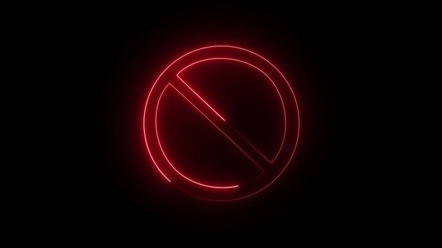 Red neon glowing . prohibition sign icon glowing on black background for forbidden or no entry