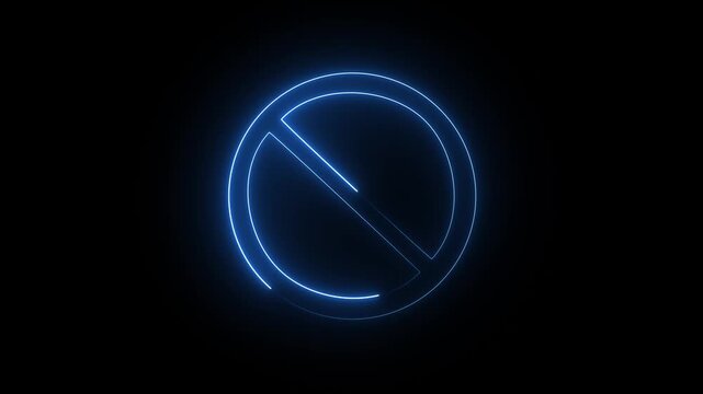 blue neon prohibition sign icon glowing on black background for forbidden or no entry