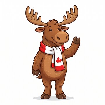 Moose Wearing Canada Flag Scarf Cartoon Illustration