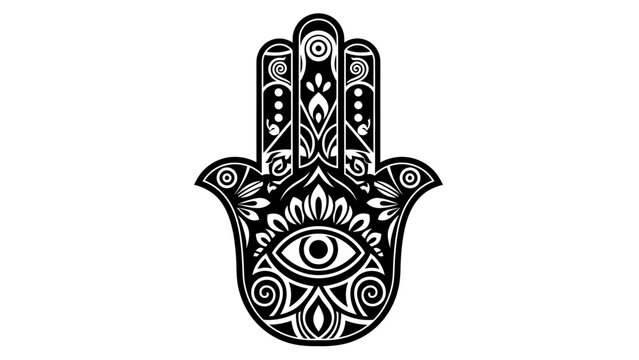 Black and White Hamsa Hand Symbol with Ornamental Pattern