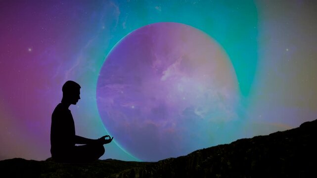 Young man meditating in solitude