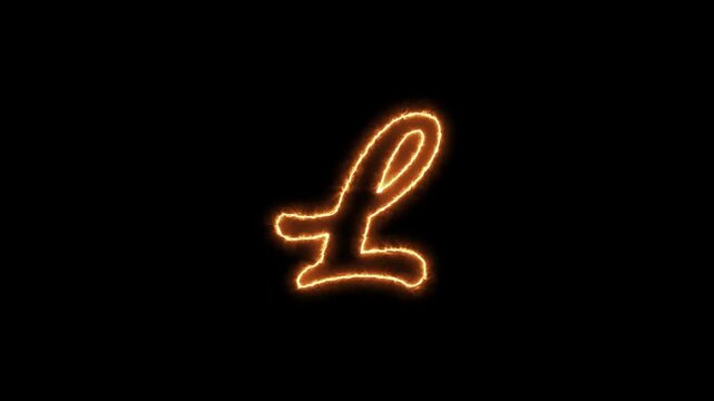 Animated Orange Fire Neon Letter L Reveal on Black Background