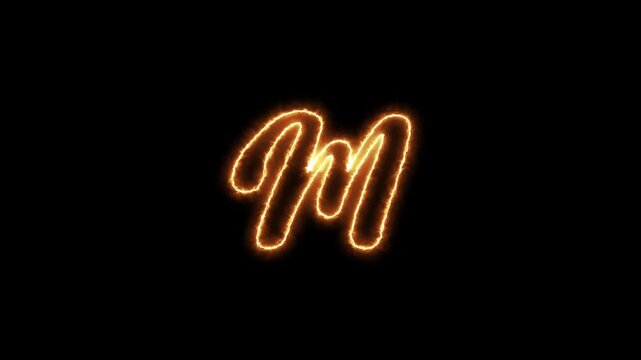 Fiery Neon Orange Alphabet Letter M Writing Motion Graphics Video