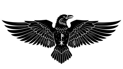 Fototapeta premium Norse Raven Symbol with Ancient Runes Illustration