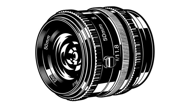 Graphic Illustration of a 50mm f/1.8 Camera Lens