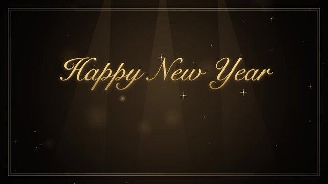Elegant Gold Script Happy New Year Greeting Card with Cinematic Spotlight Animation