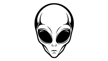 Minimalist Alien Head Illustration Black and White Icon © kiki__