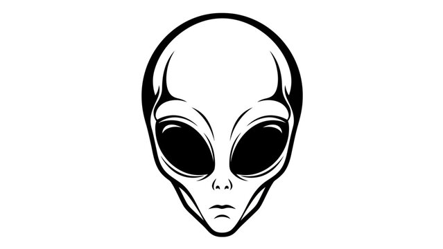 Minimalist Alien Head Illustration Black and White Icon