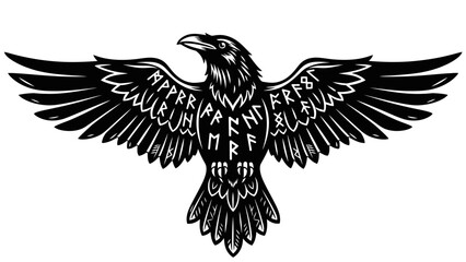 Obraz premium Viking Raven Symbol with Runes Illustration