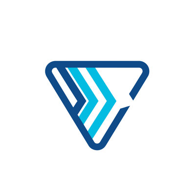 Blue and white chevron arrows inside triangle logo