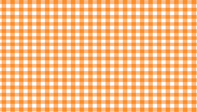 Seamless soft orange and white gingham check pattern background. Classic plaid textile texture for summer picnic tablecloth, fashion apparel, wrapping paper, and cheerful home decor concepts.
