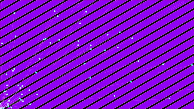 Abstract Digital Background Featuring Radiant Neon Glowing Particles Erupting From A Corner Over A Dynamic Pattern Of Parallel Diagonal Stripes In Vibrant Purple And Bold Black Colors Creating A Futur