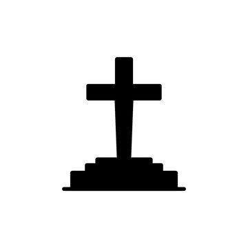 Cross silhouette icon with simple religious theme design.cross symbol on black tombstone