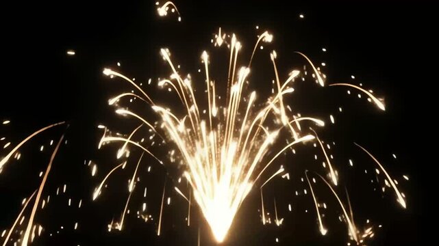 Golden Sparkler Fireworks Display on Black Background