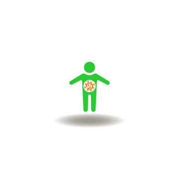 Vector illustration of human body and stomach virus. Symbol of rotavirus infection.