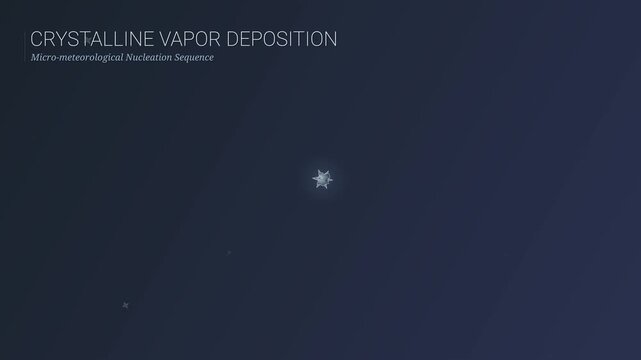 Scientific animation of crystalline vapor deposition showing a snowflake forming through a phase transition of water molecules and ending with a funny emoticon character
