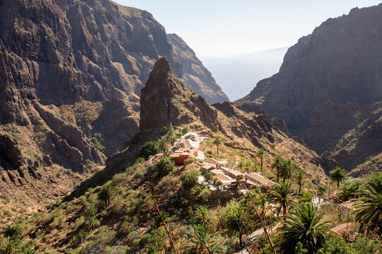 Masca clings to a ridge deep inside the Teno gorge with palm groves crowding the slope below. Remote island living and the appeal of places that are genuinely hard to reach.