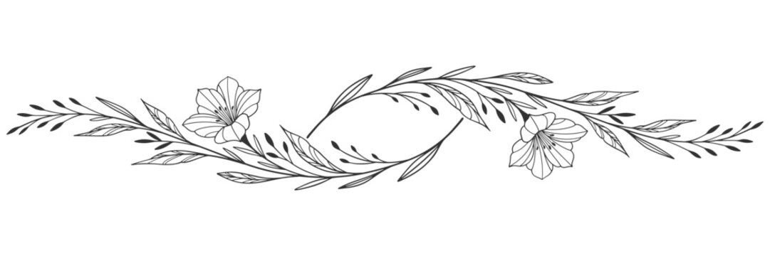 botanical branch in arcs form with flowers and leaves, intricate hand drawn vector eps