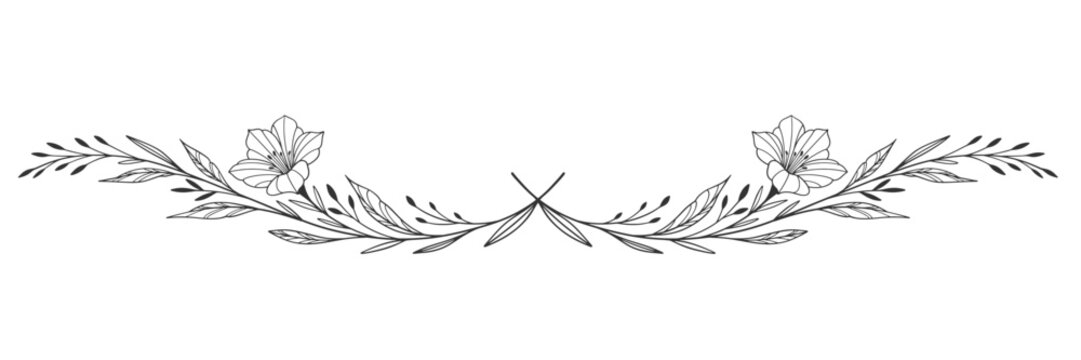 botanical branch in arcs form with flowers and leaves, intricate hand drawn vector eps