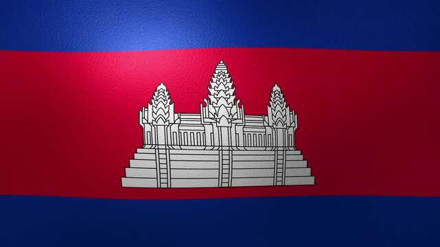 Waving cambodian national flag with Angkor Wat