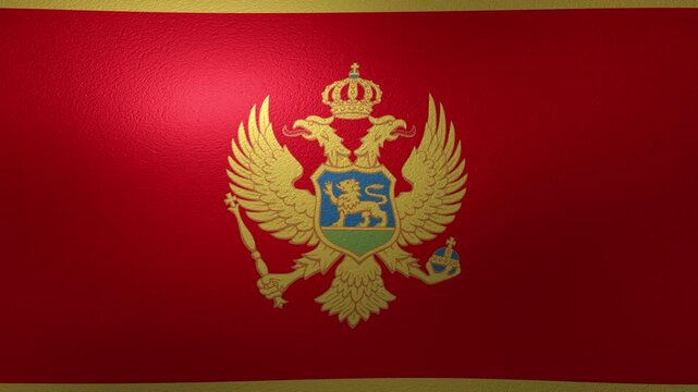 Waving flag of Montenegro with coat of arms