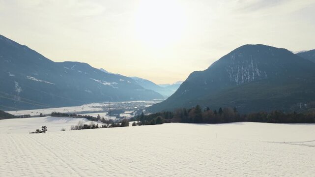 Snowfields in warm backlight in Tyrol Austria