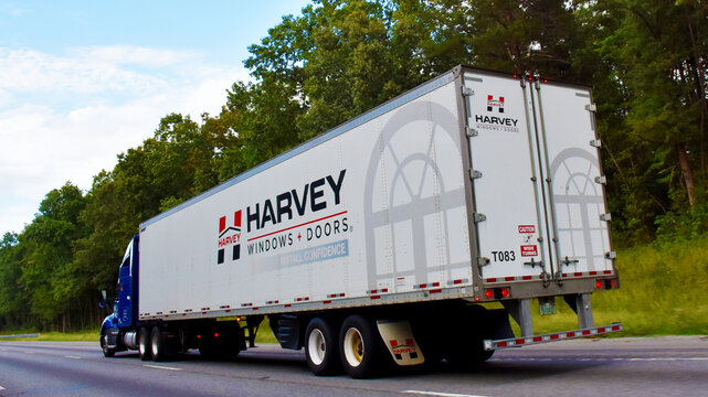 Harvey Windows + Doors company truck, Interstate 95, Virginia, USA