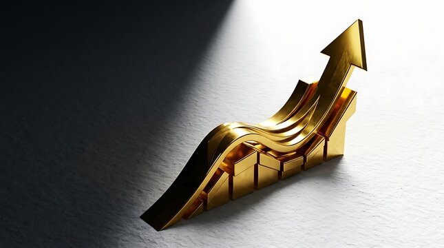 Gold Arrow Rising Over Wavy Bar Chart