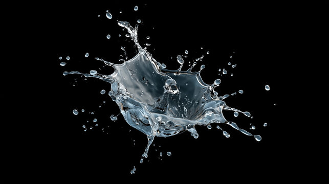 Water Splash Crown Droplet Impact Isolated on Black Background Macro Photography