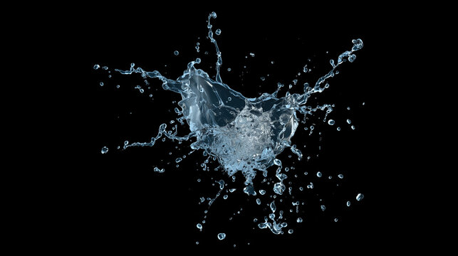 Water Splash Crown Droplet Impact Isolated on Black Background Macro Photography