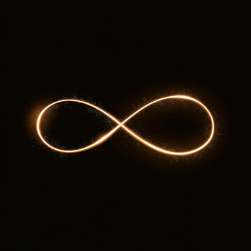 Golden Glowing Infinity Symbol with Sparkling Particles on Dark Background Abstract Eternity Concept