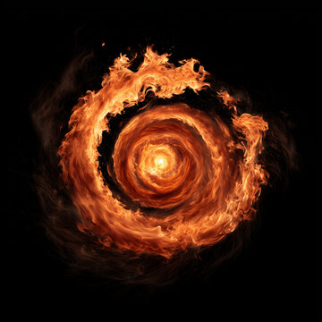 Fiery Orange Spiral Vortex Swirl on Black Background Abstract Flame Energy Concept