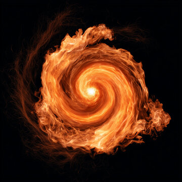 Fiery Orange Spiral Vortex Swirl on Black Background Abstract Flame Energy Concept