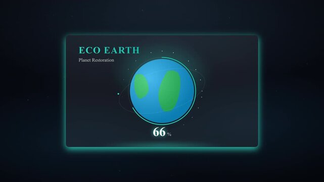 Digital planet restoration progress bar animation showing ecological recovery from zero to hundred percent in this modern motion graphics video