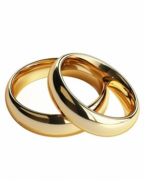 Elegant intertwined golden wedding rings symbolizing love and commitment in isolation