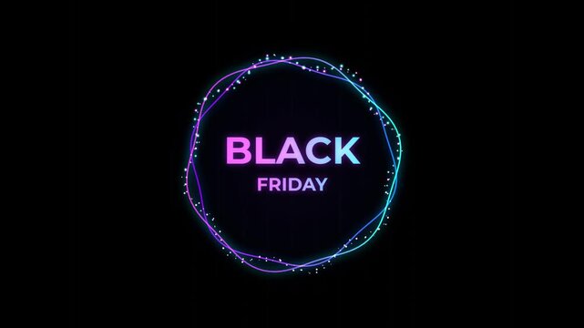 Black Friday text inside glowing circular frame with light particles for luxury retail promotional advertisements