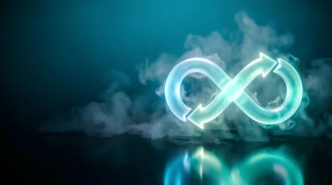 Glowing infinity renewal loop on dark background for recurring subscription model
