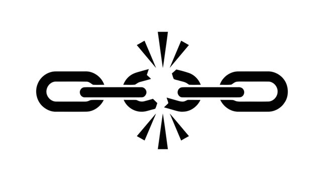 Vector illustration of broken chain link icon representing disconnection or security breach on a transparent background