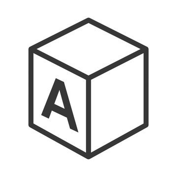 Simple Black and White Icon of a Cube with Letter A.