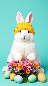 Cheerful Yellow Hatted Easter Bunny