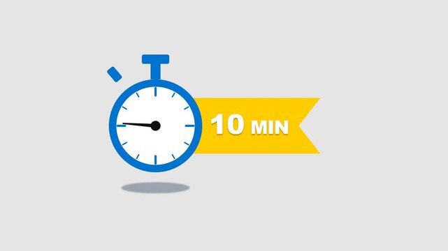 10 minute timer stopwatch icon set with yellow countdown ribbons