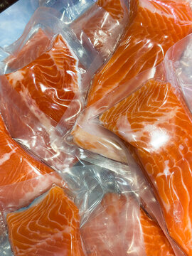 Fresh salmon fish in vacuum packaging